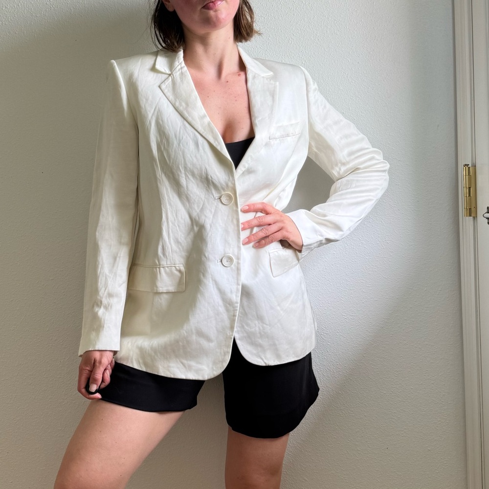 Zara NWOT Ivory Linen and Viscose Women’s Tailored Blazer Oversized size XS - Picture 2 of 16